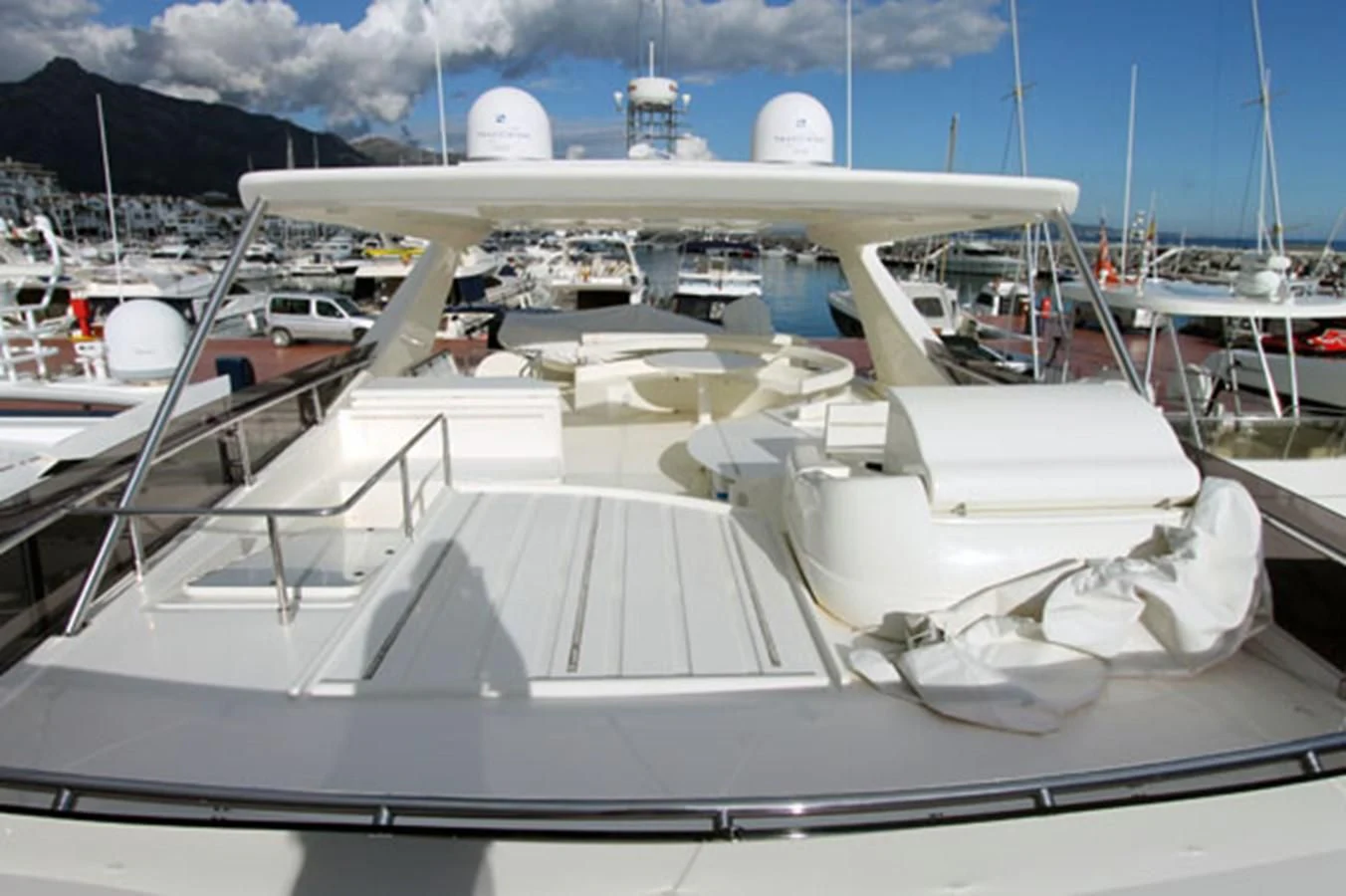 a group of boats in a harbor aboard ARGO Yacht for Sale