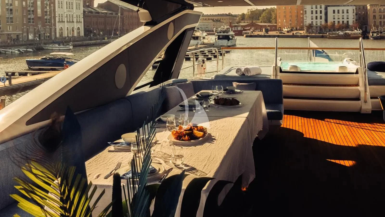 a table with food on it aboard EXIT Yacht for Sale