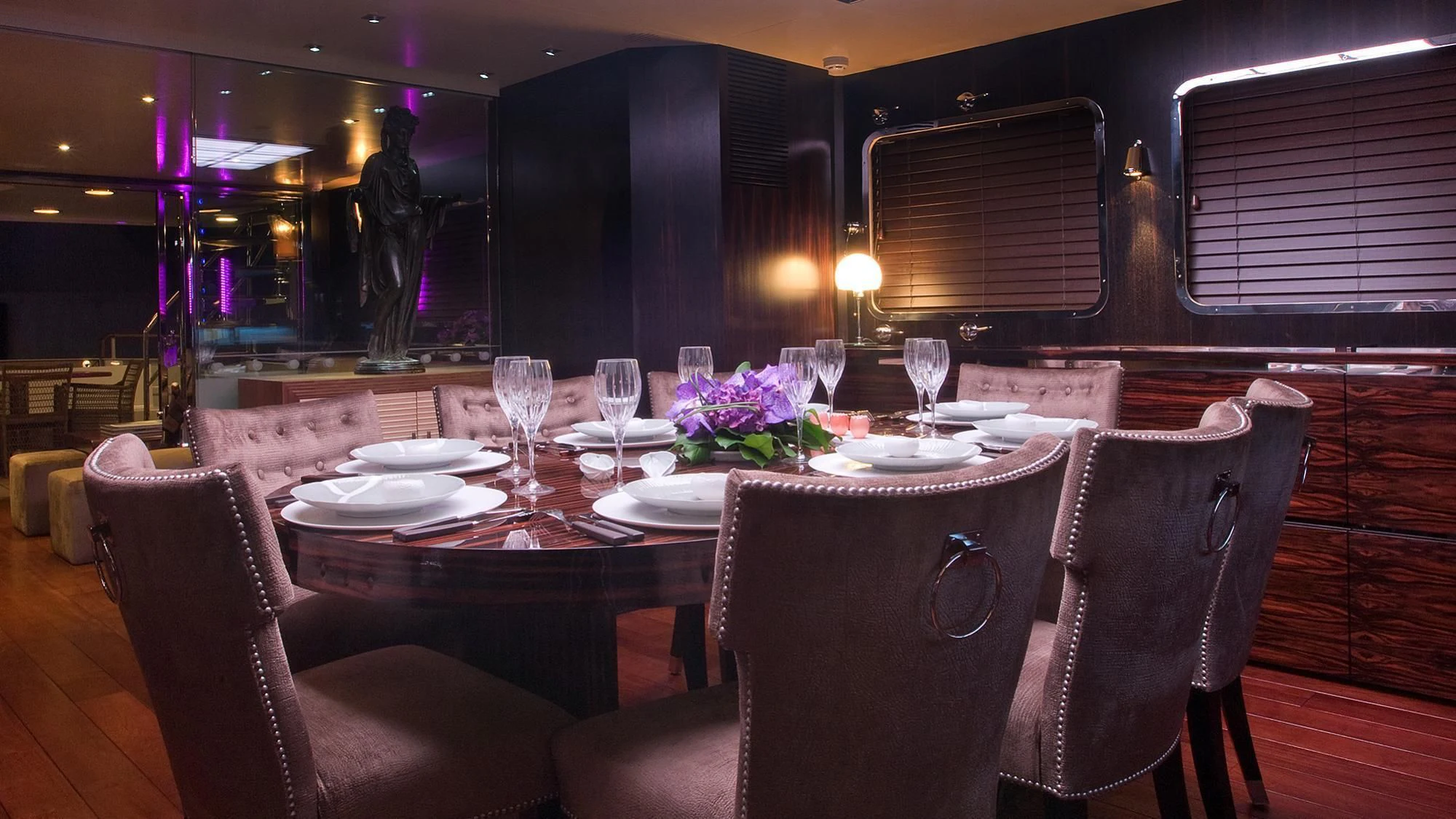a dining table set for a dinner aboard PAOLYRE Yacht for Sale