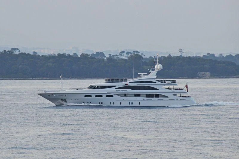 a white boat in the water aboard MY FALCON Yacht for Sale