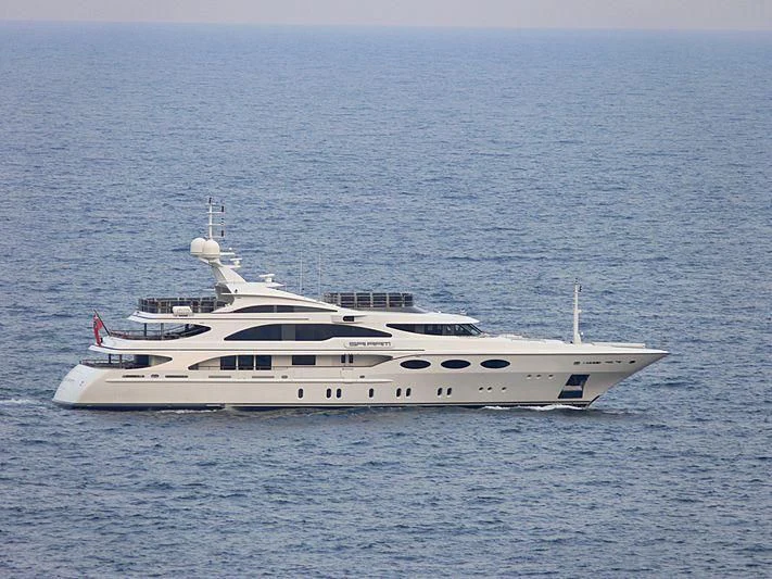 a white yacht in the ocean aboard MY FALCON Yacht for Sale