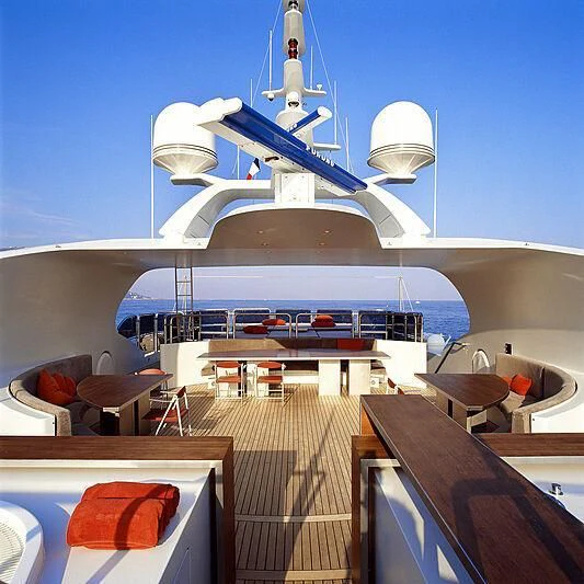 a large ship docked aboard MY FALCON Yacht for Sale