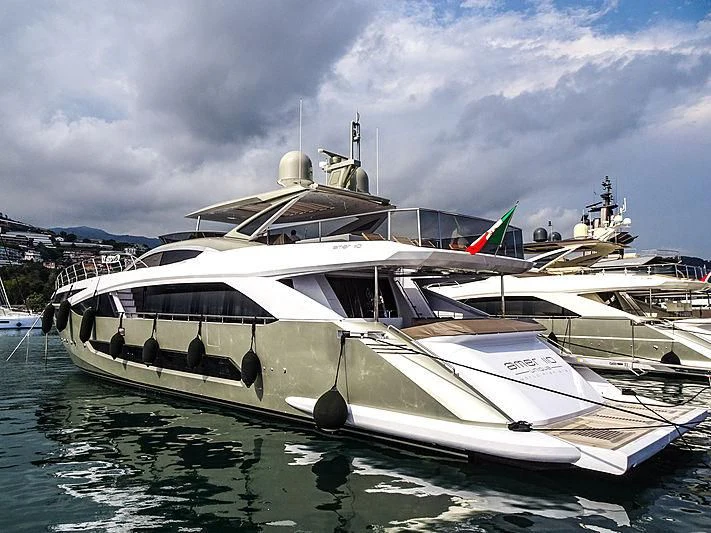 a boat docked in a harbor aboard MELT Yacht for Sale