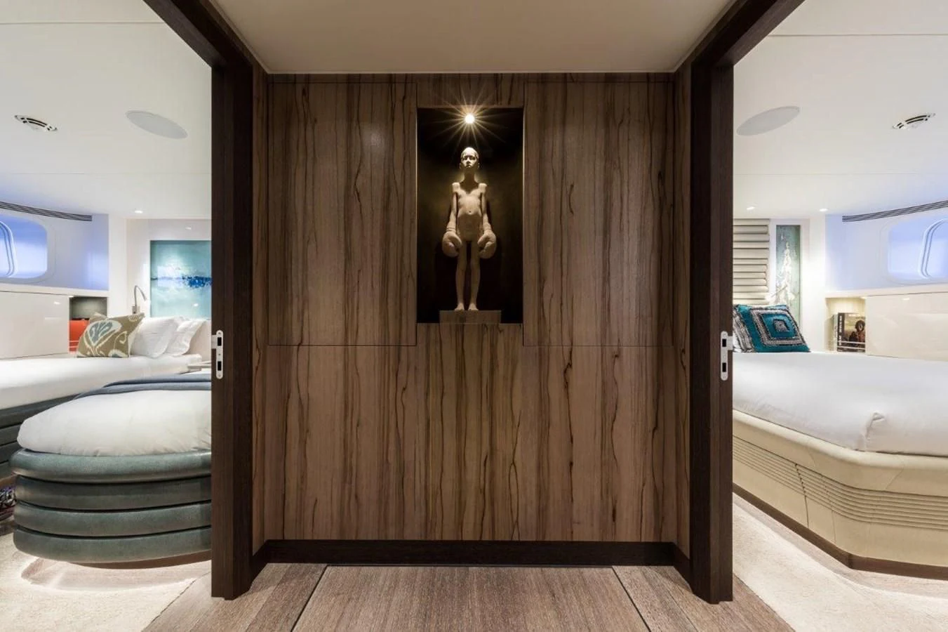 a wood wall in a room aboard NGONI Yacht for Sale