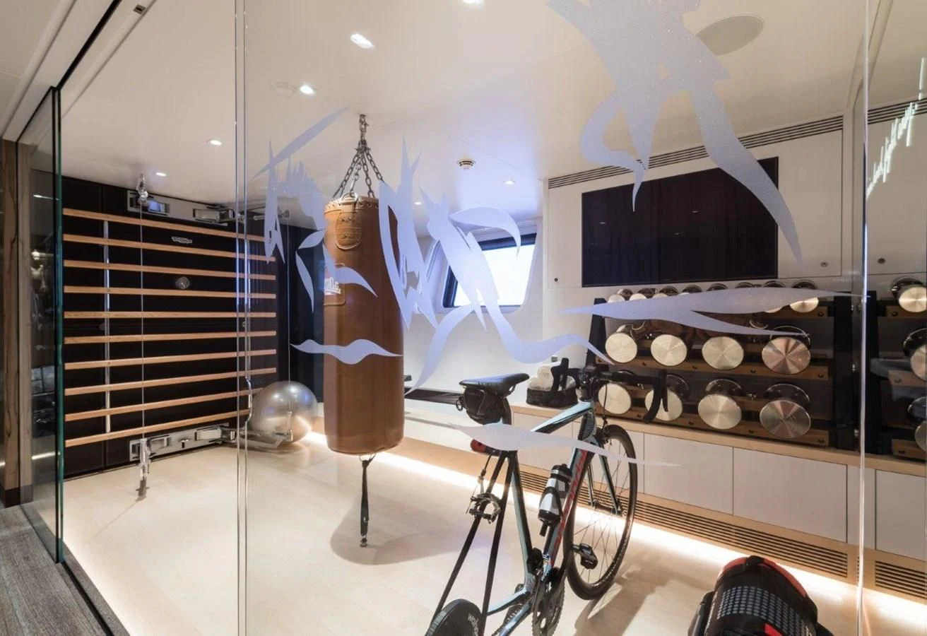 a bicycle in a room aboard NGONI Yacht for Sale