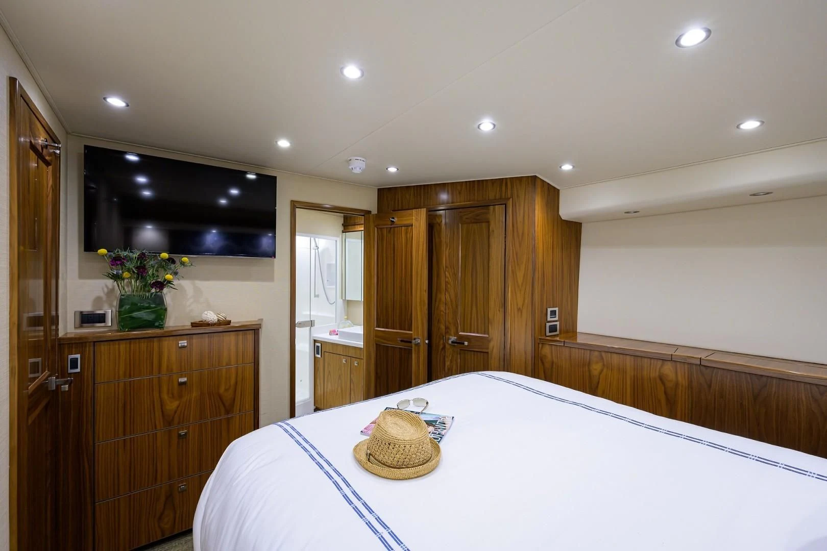 a large kitchen with a large jacuzzi tub aboard SWEETUMS Yacht for Sale