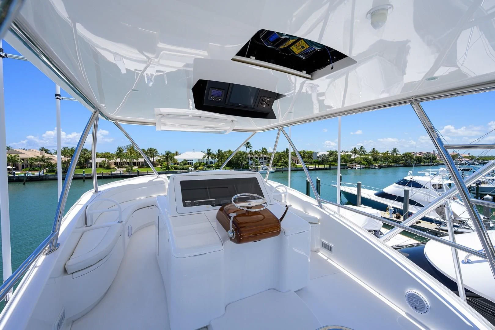 a boat with a screen on the front aboard SWEETUMS Yacht for Sale