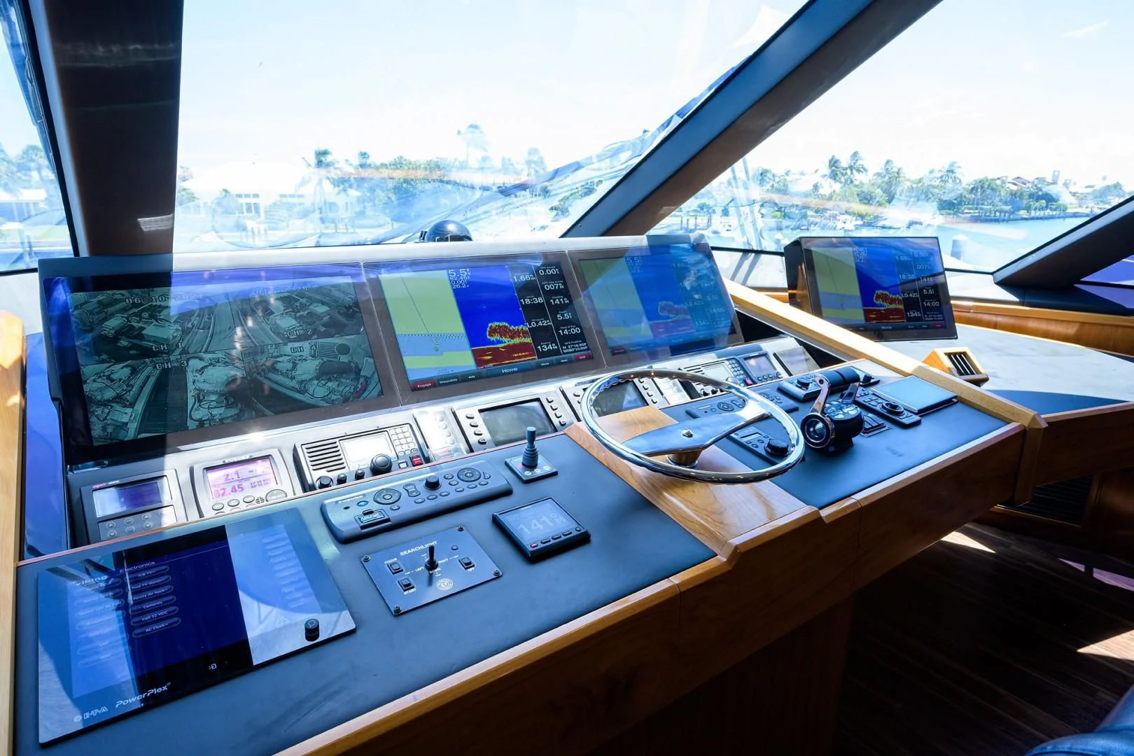 a control panel with many screens aboard SWEETUMS Yacht for Sale