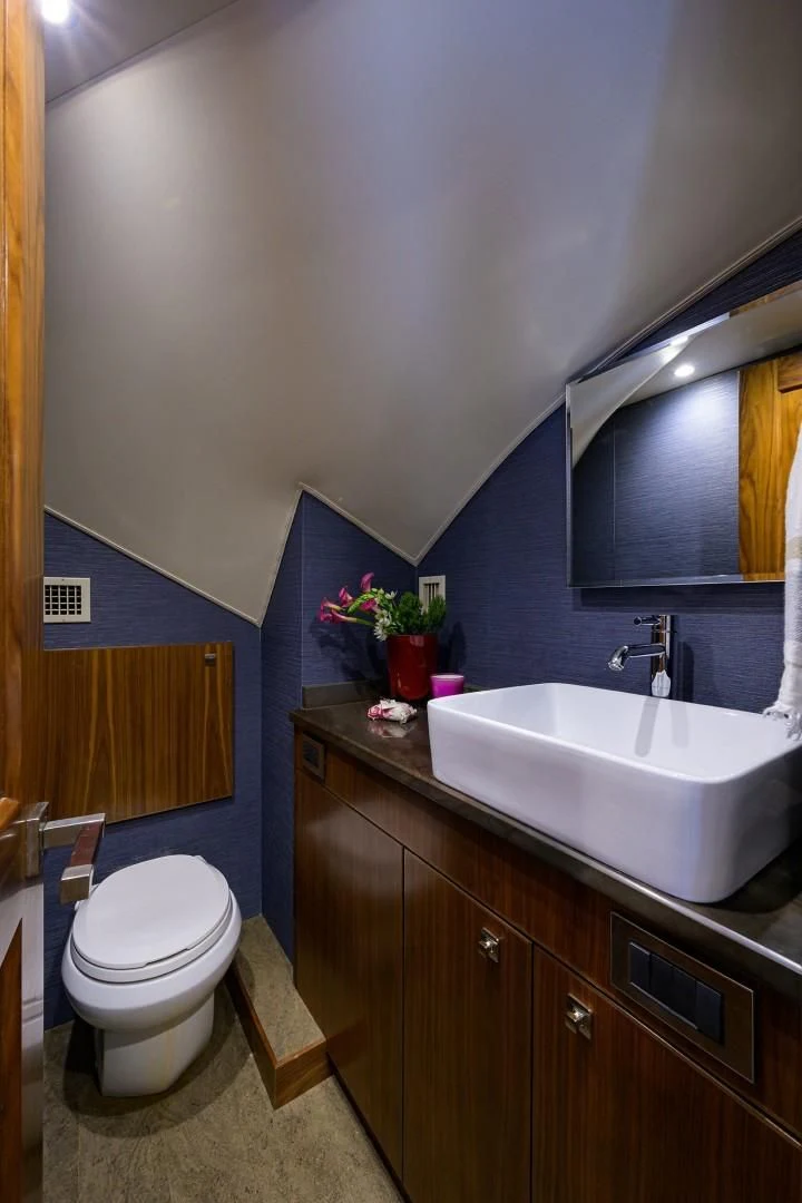 a bathroom with a toilet and a sink aboard SWEETUMS Yacht for Sale