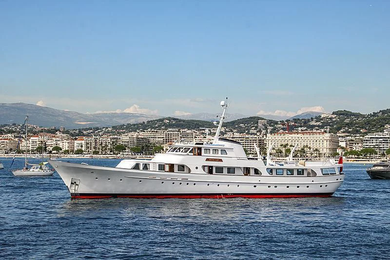 a large white boat in the water aboard SECRET LIFE Yacht for Sale