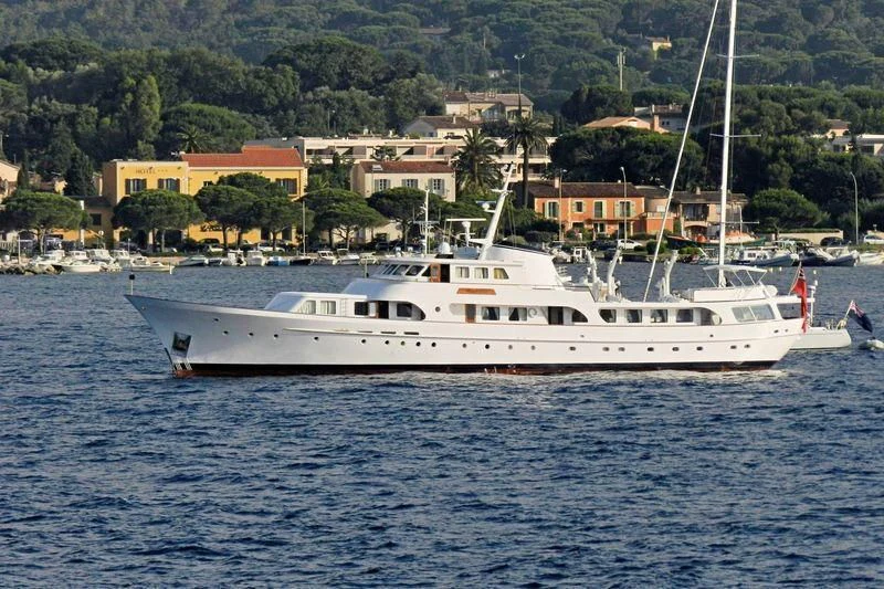 a white boat in the water aboard SECRET LIFE Yacht for Sale