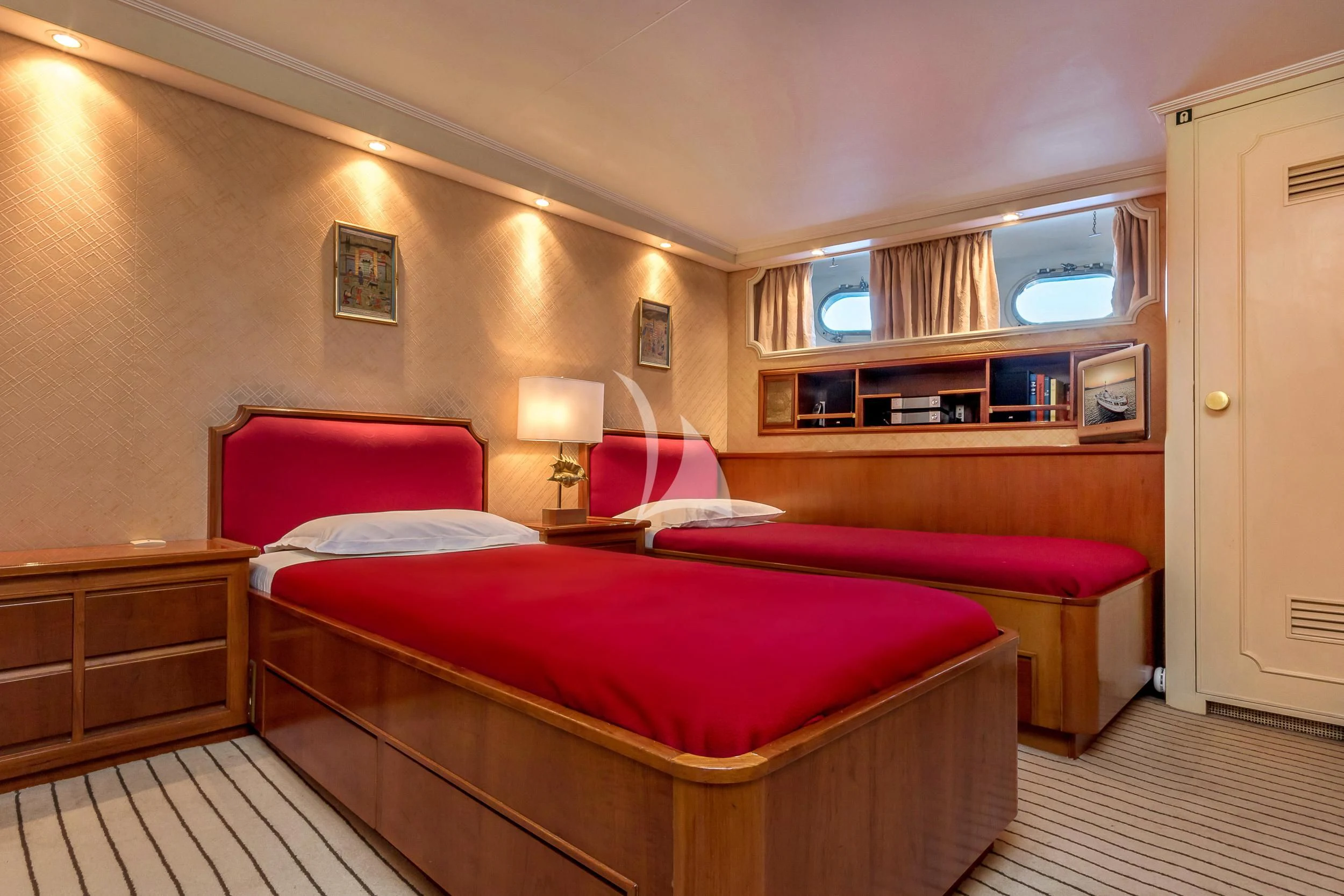 a room with two beds aboard SECRET LIFE Yacht for Sale