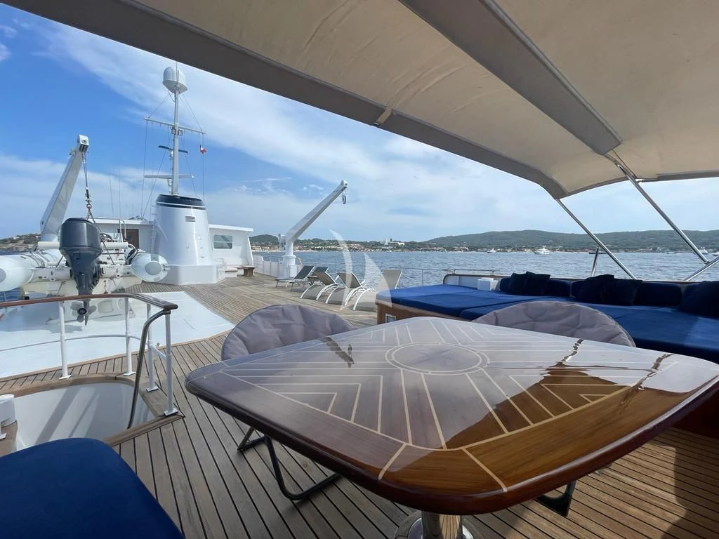 a boat on a deck aboard SECRET LIFE Yacht for Sale