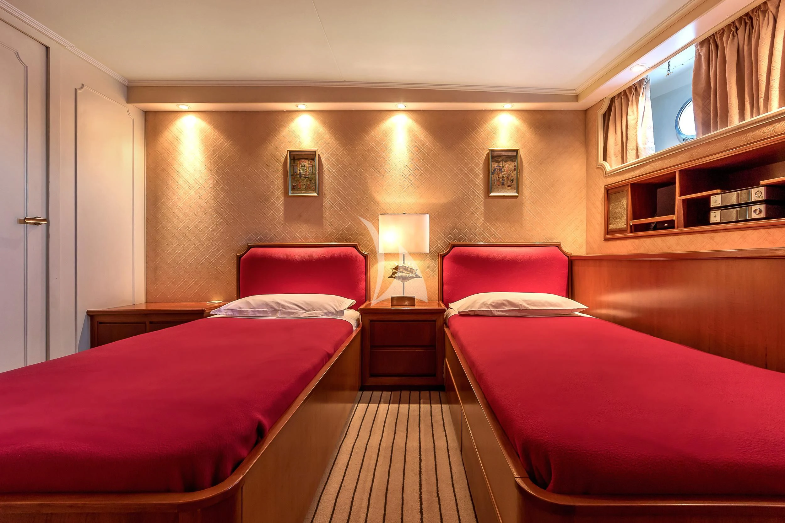 a room with two beds aboard SECRET LIFE Yacht for Sale