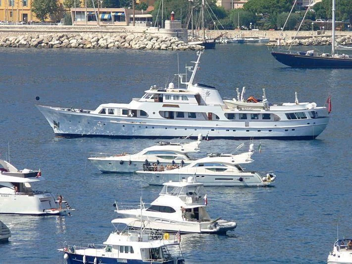 a group of boats in a harbor aboard SECRET LIFE Yacht for Sale