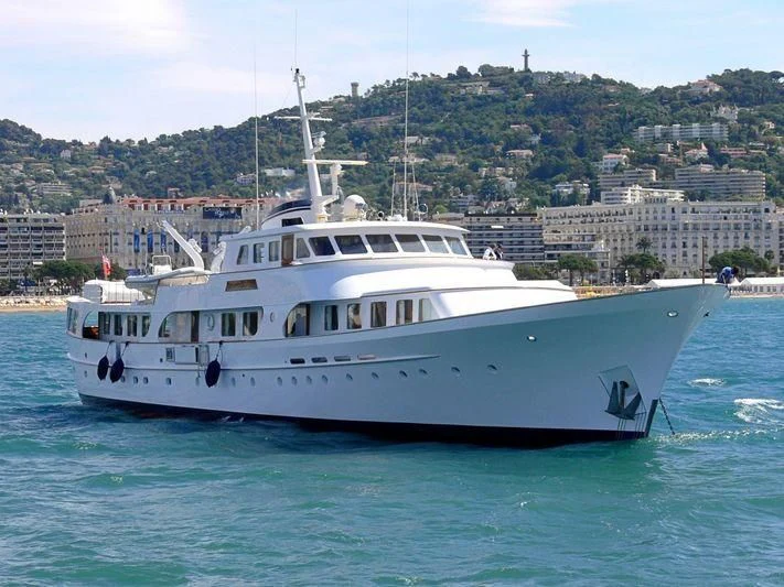 a white boat in the water aboard SECRET LIFE Yacht for Sale