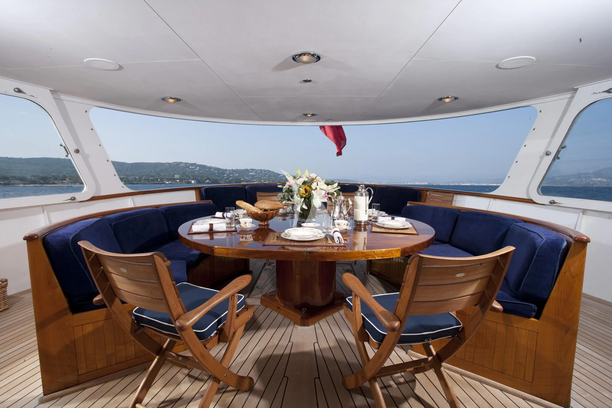 a dining table on a boat aboard SECRET LIFE Yacht for Sale