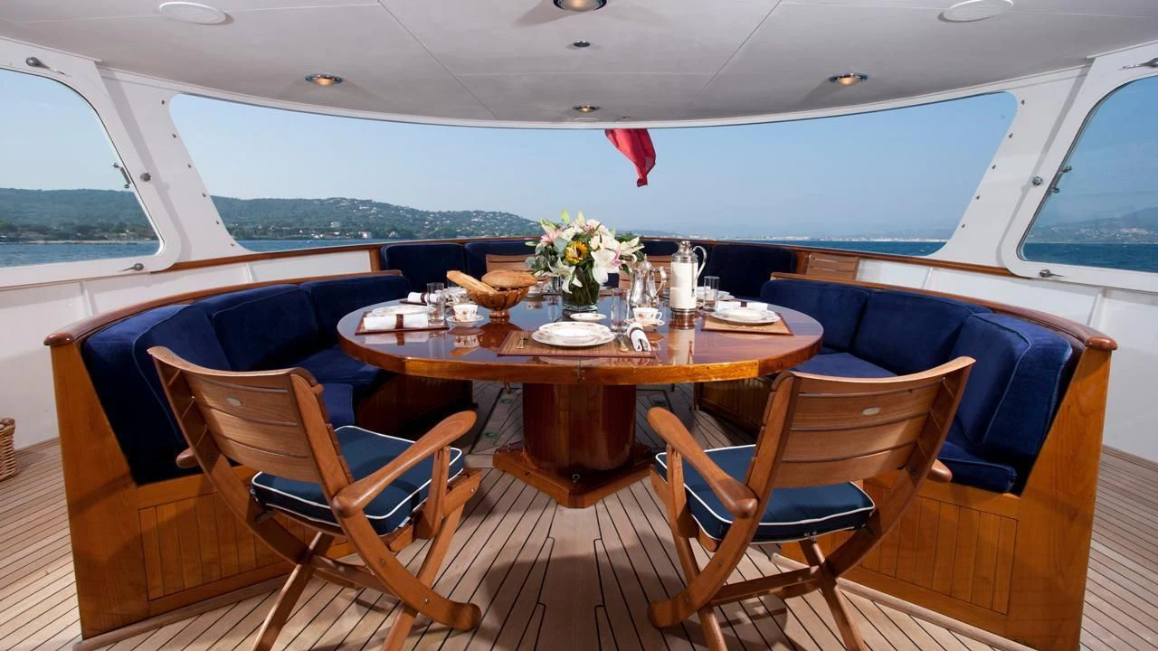 a dining table on a boat aboard SECRET LIFE Yacht for Sale