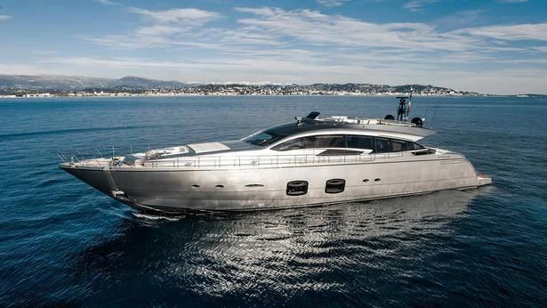 a white yacht in the water aboard NAAV Yacht for Sale