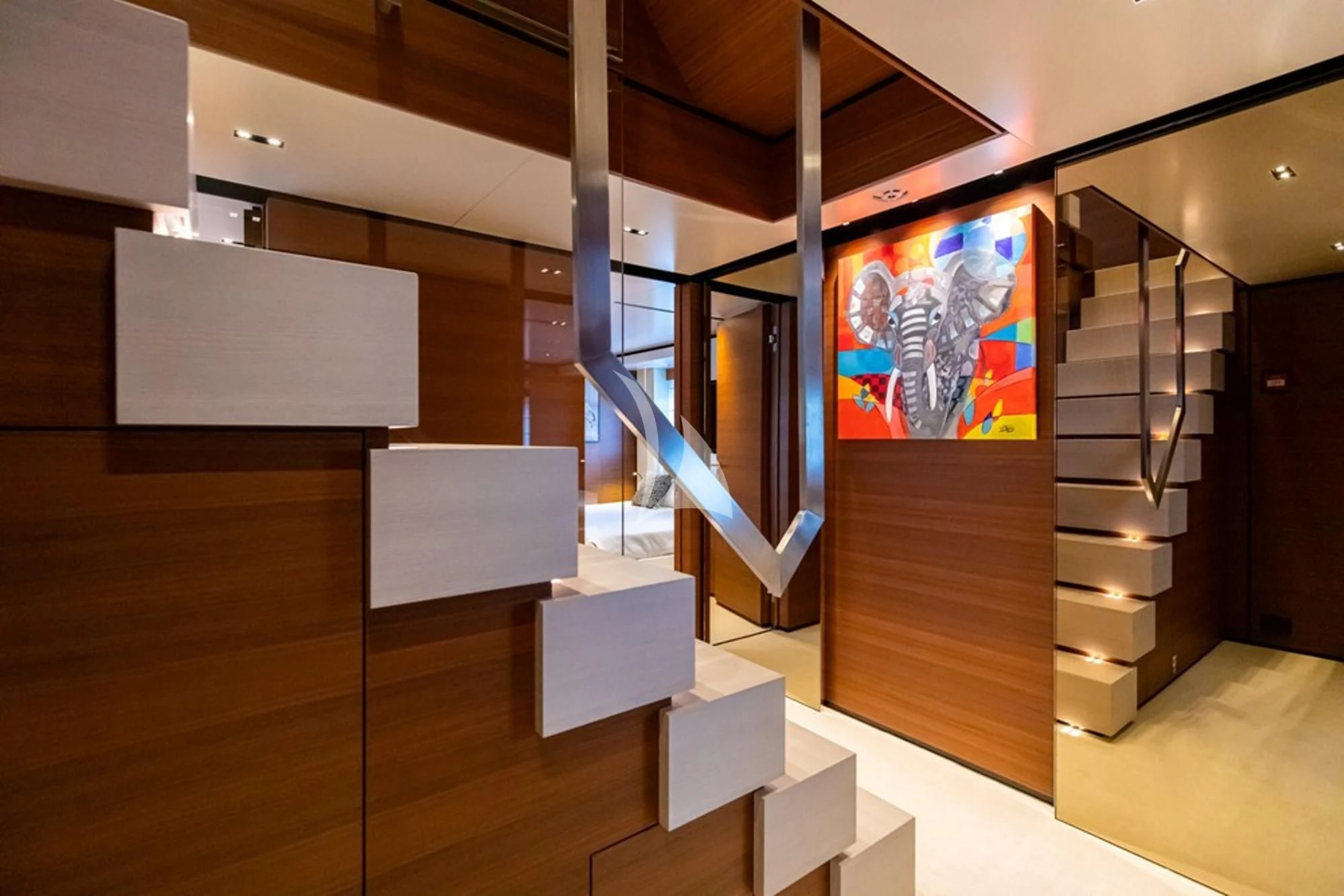 a room with a staircase and a staircase aboard SOUTH Yacht for Sale
