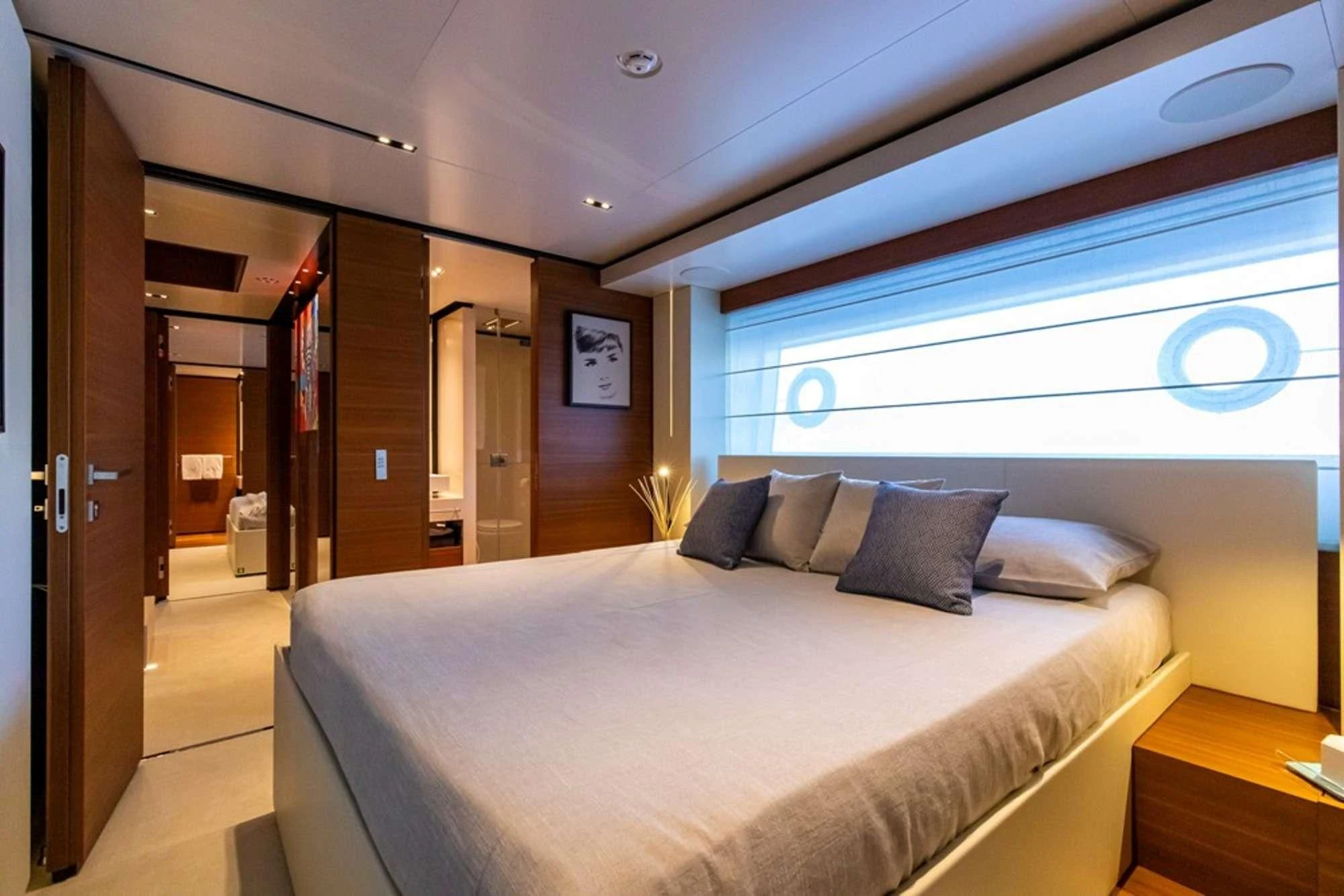 a bed in a room aboard SOUTH Yacht for Sale
