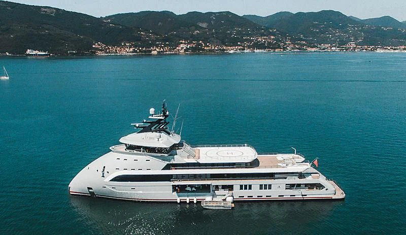 a large white yacht in the water aboard OLIVIA O Yacht for Sale
