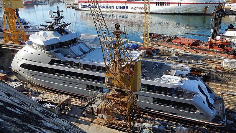 a large ship docked aboard OLIVIA O Yacht for Sale