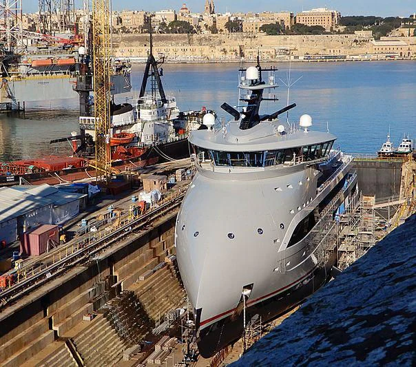 a large ship docked aboard OLIVIA O Yacht for Sale
