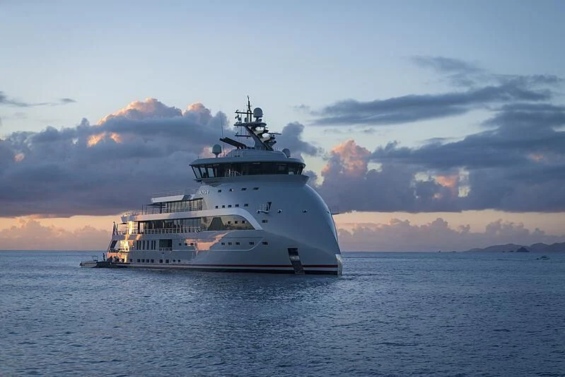 a large ship in the water aboard OLIVIA O Yacht for Sale