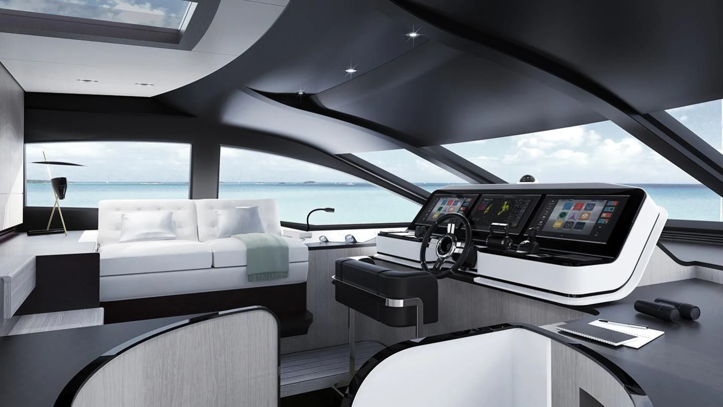 inside of a car aboard GRANDE 27M Yacht for Sale