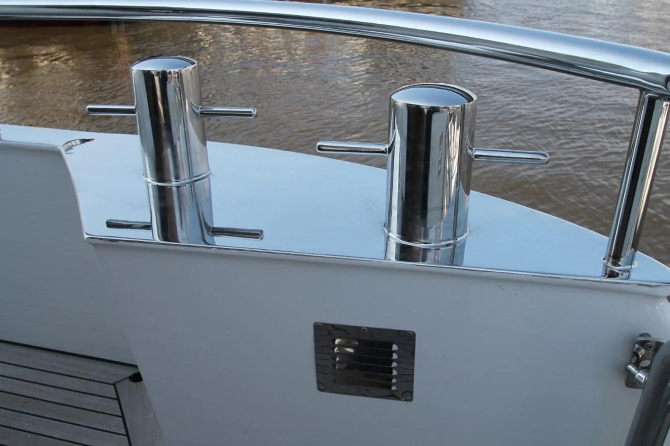 a metal faucet on a white sink aboard ELISABETH Yacht for Sale
