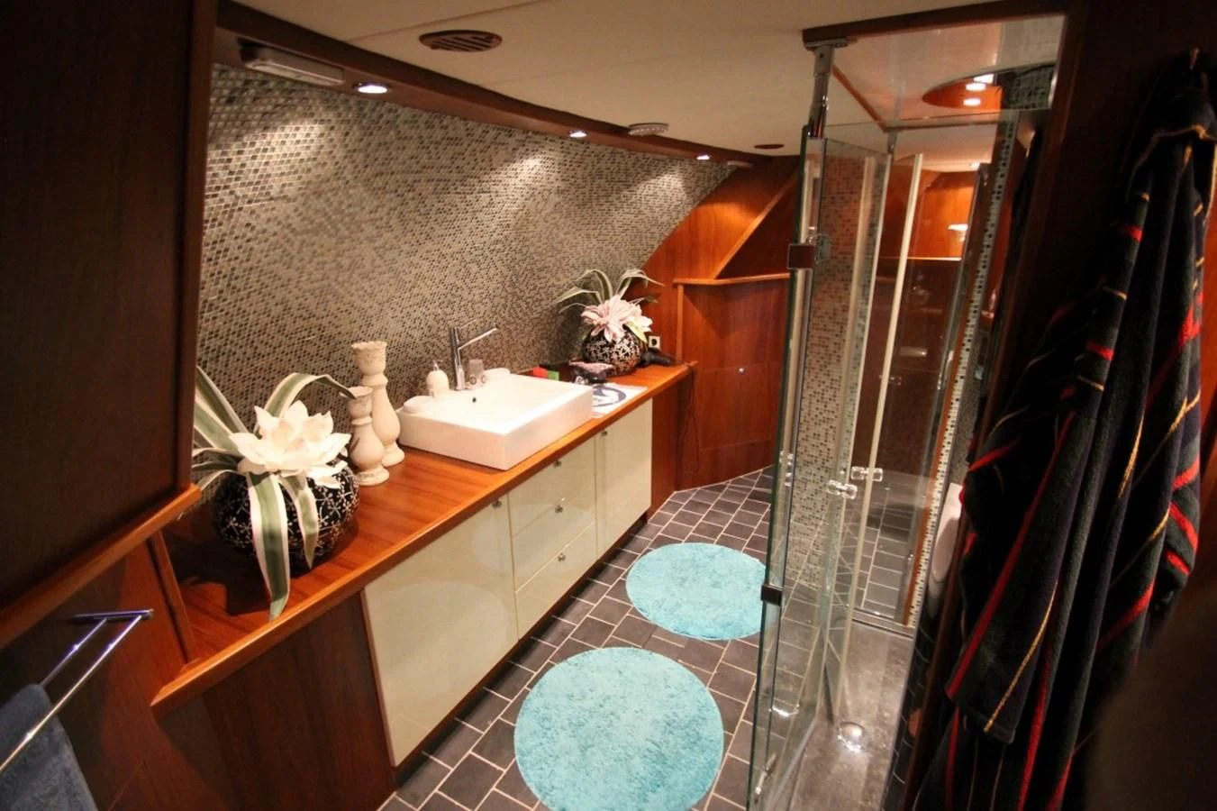 a bathroom with a sink and a mirror aboard ELISABETH Yacht for Sale