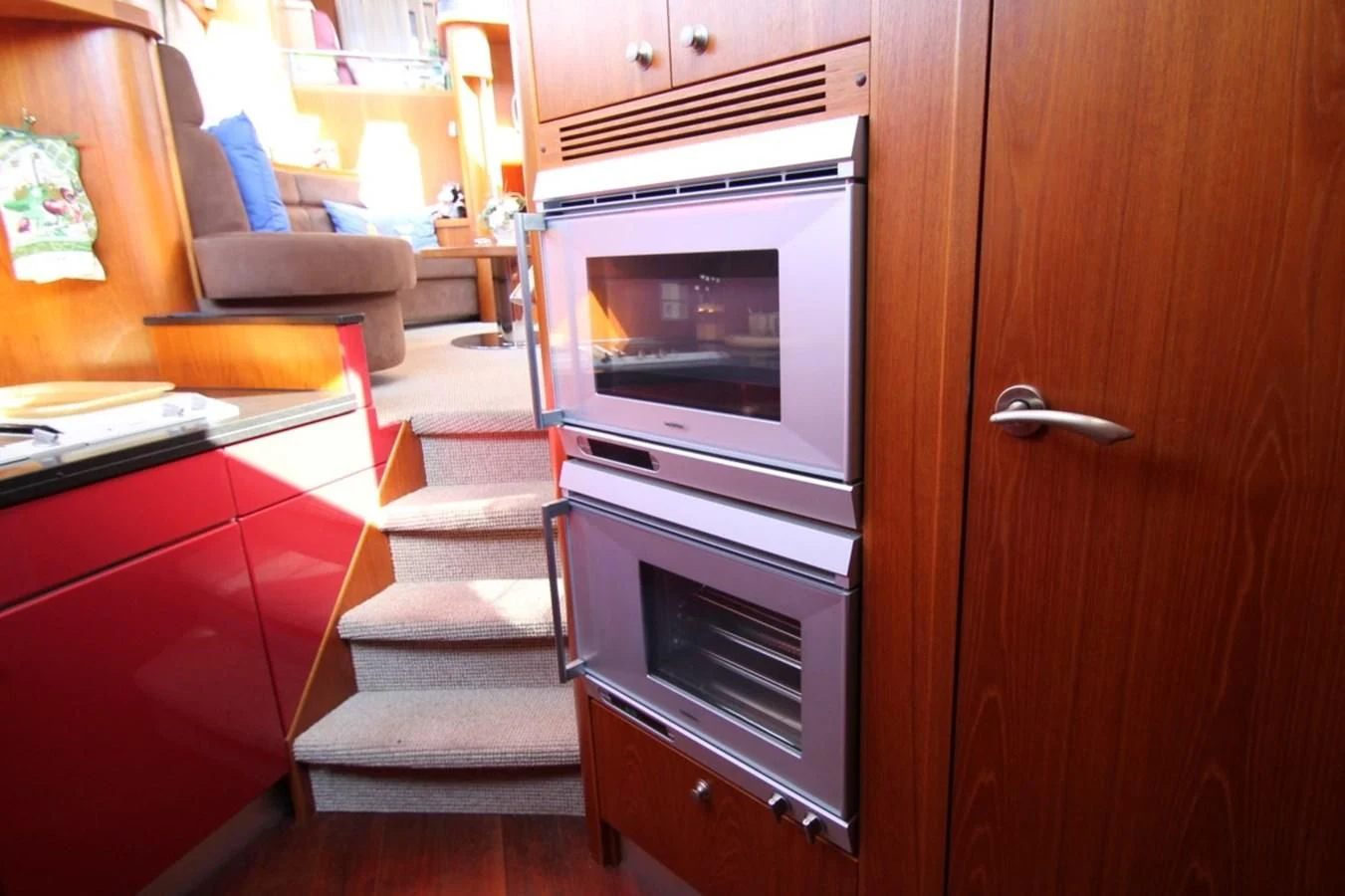 a kitchen with a stove and oven aboard ELISABETH Yacht for Sale