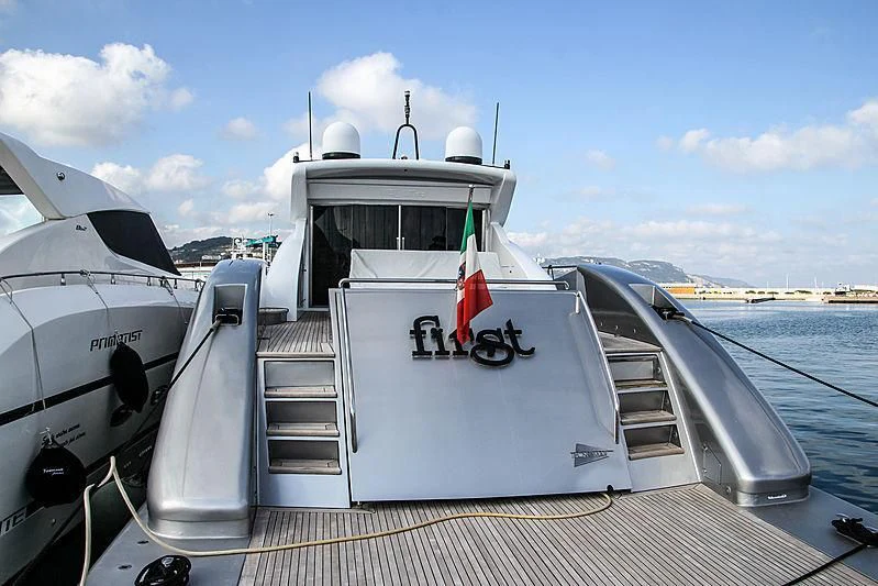 a boat with a bicycle on the front aboard FIRST Yacht for Sale