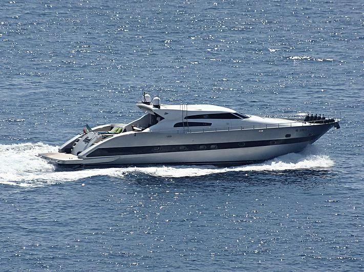 a white yacht on the water aboard FIRST Yacht for Sale
