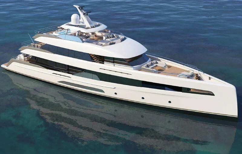 a white yacht on the water aboard 2 IN 1 Yacht for Sale