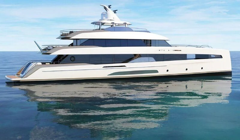 a white yacht on the water aboard 2 IN 1 Yacht for Sale