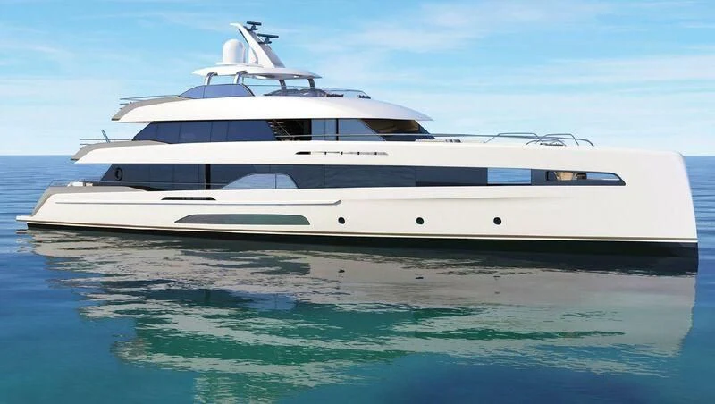 a white yacht in the water aboard 2 IN 1 Yacht for Sale