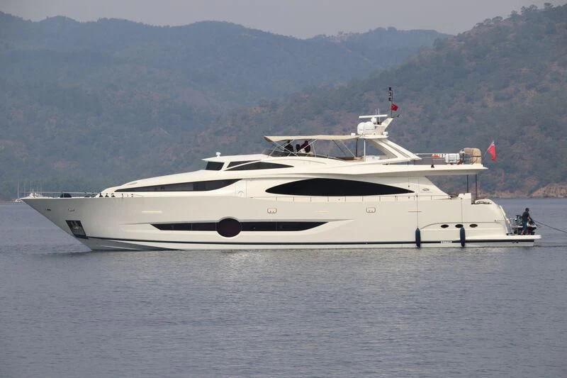 a white yacht on the water aboard POMALIS Yacht for Sale