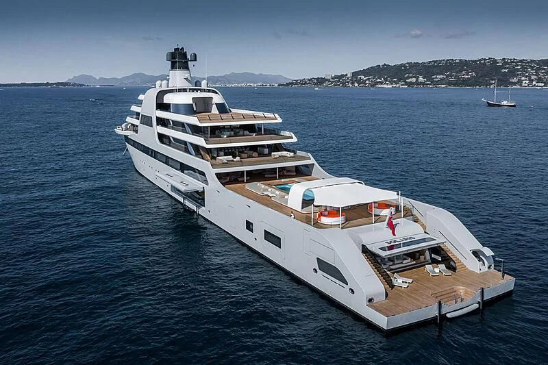 a large white yacht in the water aboard SOLARIS Yacht for Sale