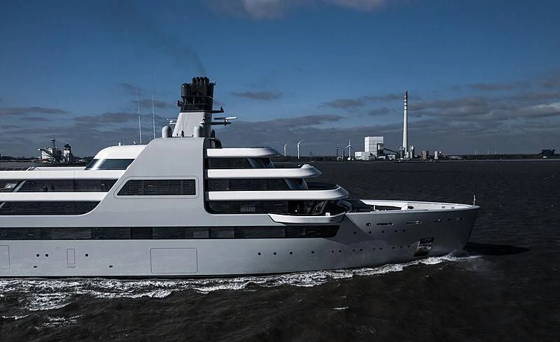 a white yacht on the beach aboard SOLARIS Yacht for Sale