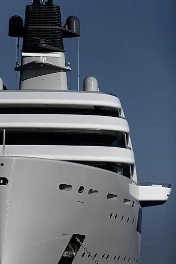 a white boat with a tower aboard SOLARIS Yacht for Sale