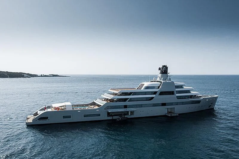 a large white yacht in the water aboard SOLARIS Yacht for Sale