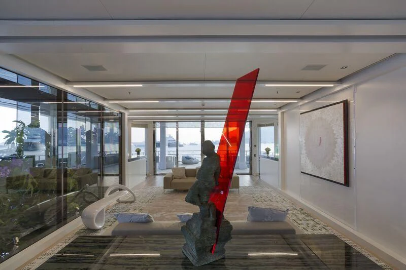 a person sitting on a bench in a building aboard STELLA MARIS Yacht for Sale