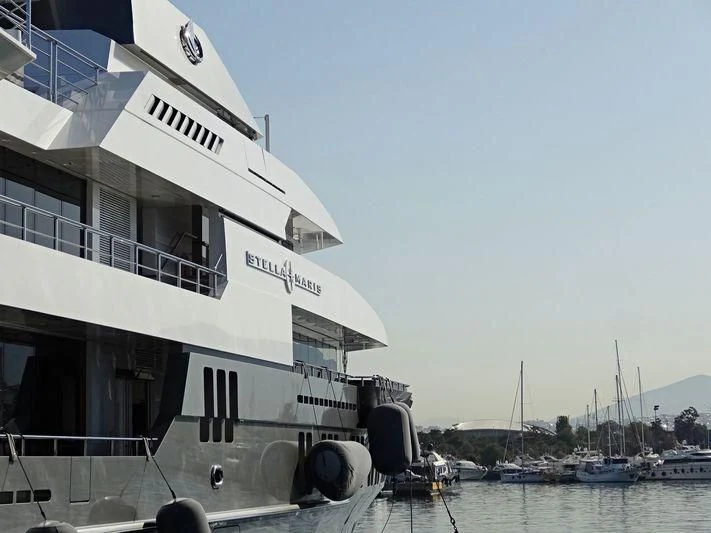 a boat docked at a pier aboard STELLA MARIS Yacht for Sale