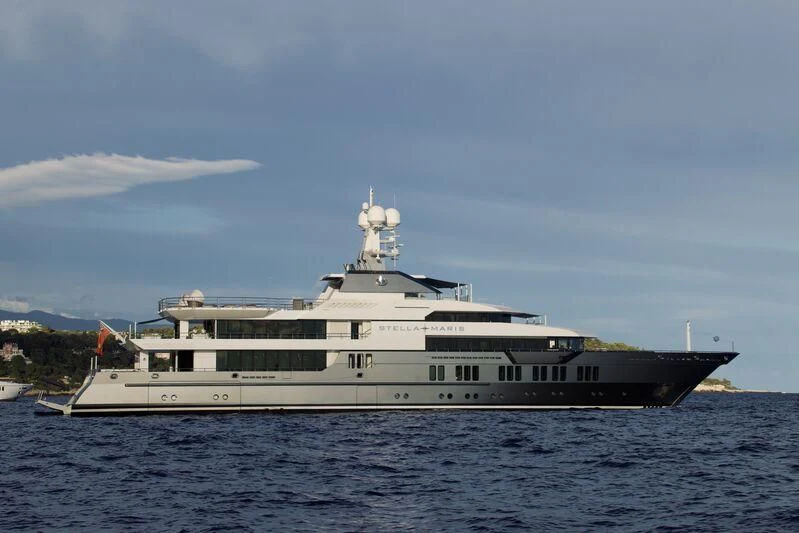 a large boat in the water aboard STELLA MARIS Yacht for Sale