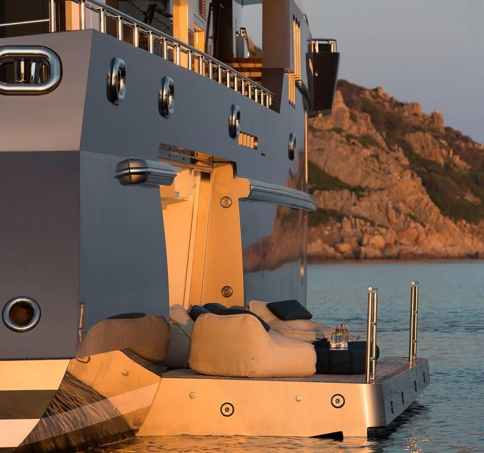 a large boat in the water aboard STELLA MARIS Yacht for Sale