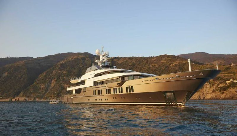 a large boat in the water aboard STELLA MARIS Yacht for Sale