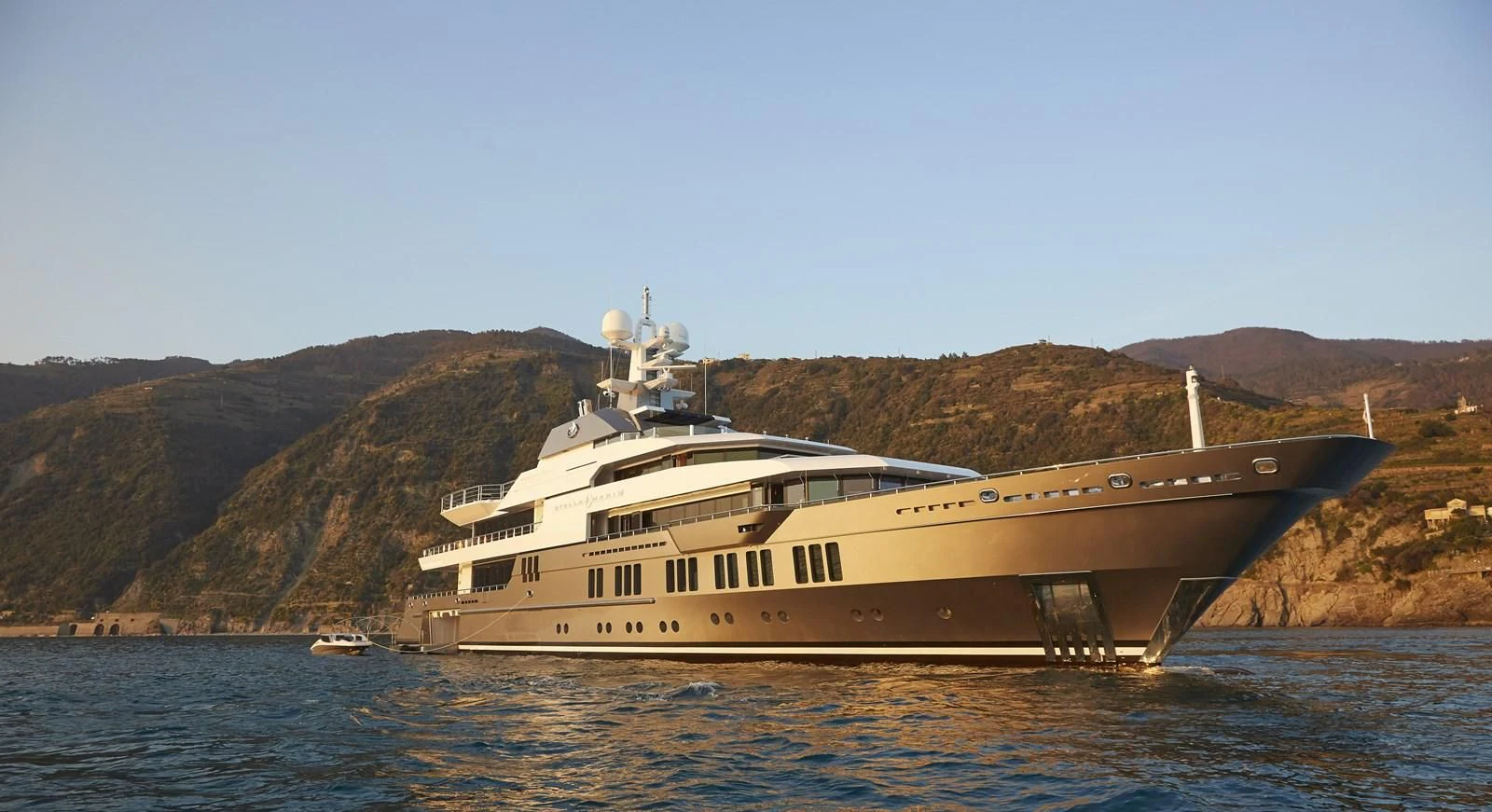 a large boat in the water aboard STELLA MARIS Yacht for Sale