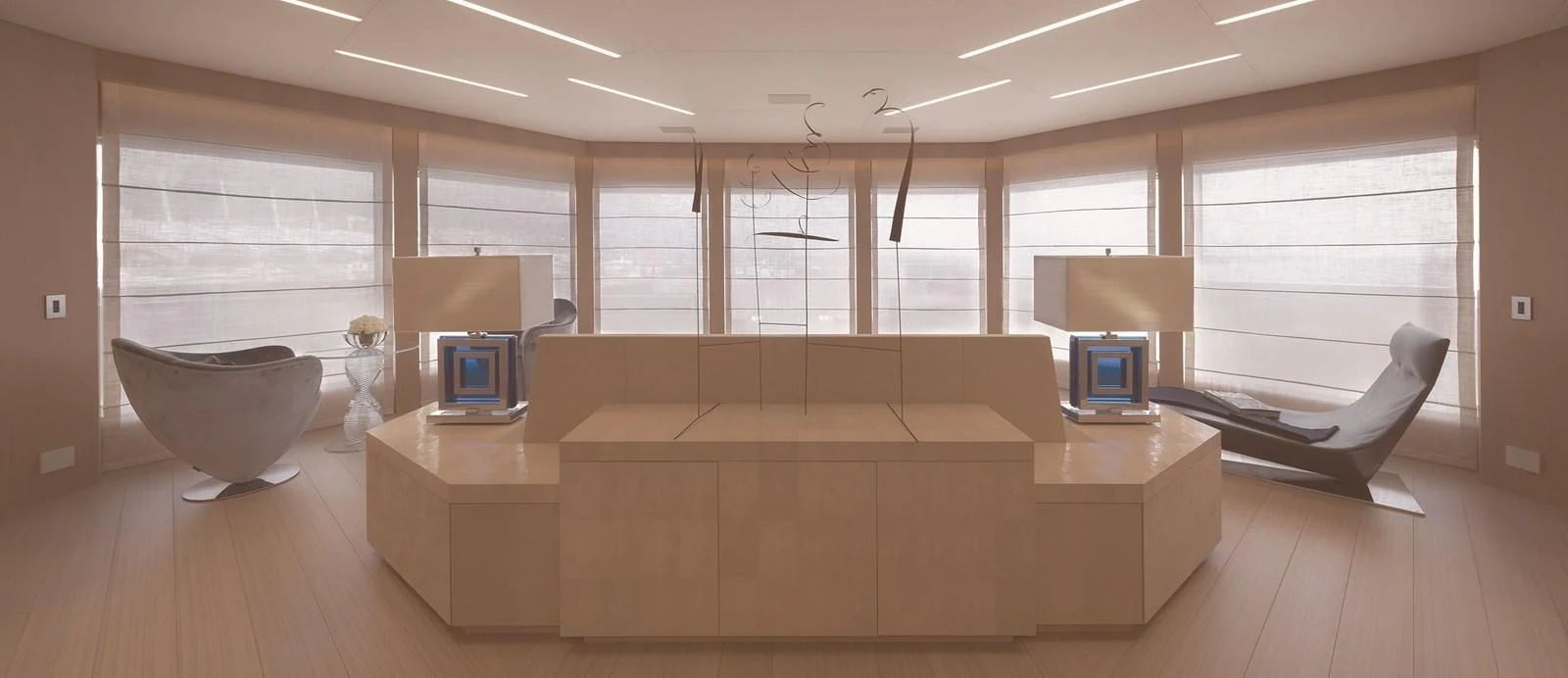 a room with a large table and a tv aboard STELLA MARIS Yacht for Sale